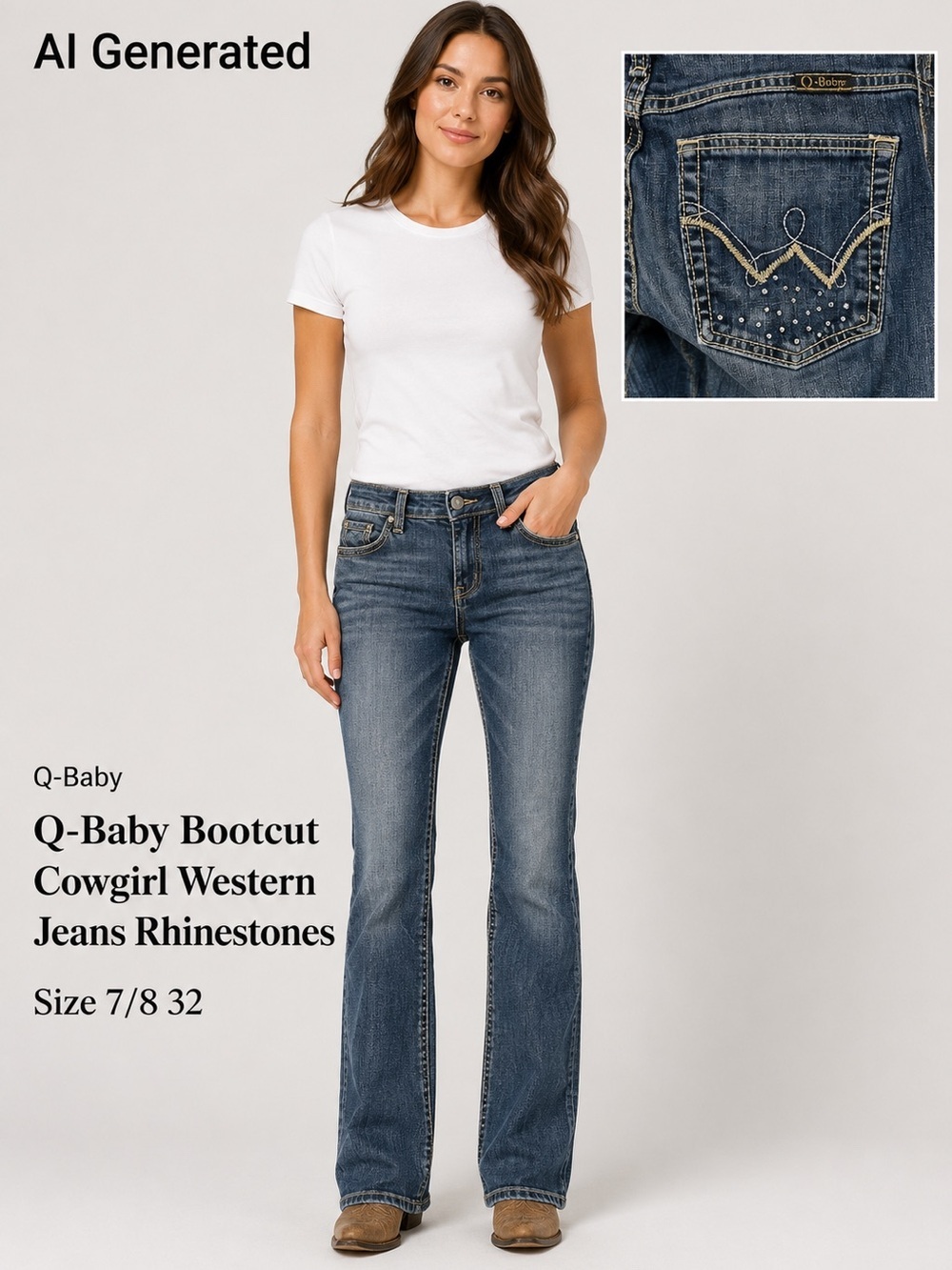 Q-Baby Bootcut Cowgirl Western Jeans Rhinestones Size 7/8 32